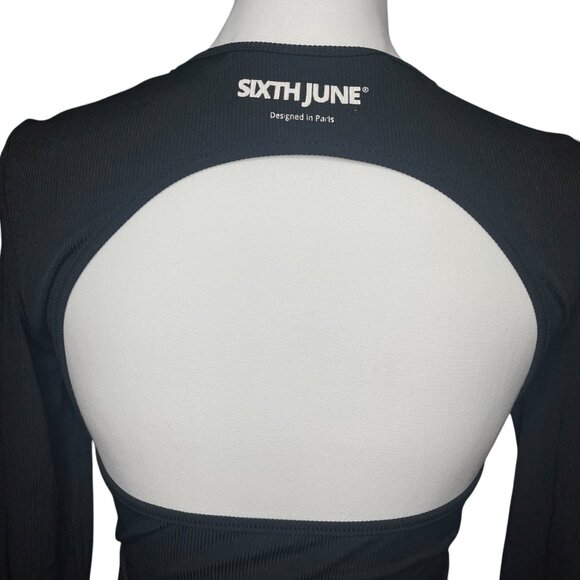 Sixth June Black Ribbed Cut Out Backless Size L Bodycon Dress Long Sleeve NEW - Picture 3 of 8